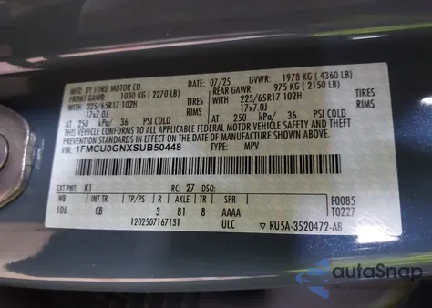 2025 Ford Escape Active из США, поврежденный, VIN 1FMCU0GNXSUB50448